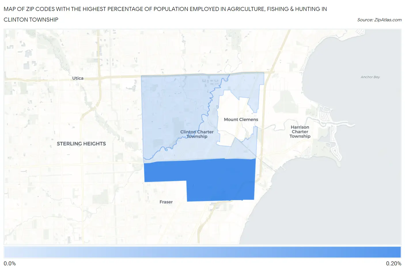 Zip Codes with the Highest Percentage of Population Employed in Agriculture, Fishing & Hunting in Clinton Township Map