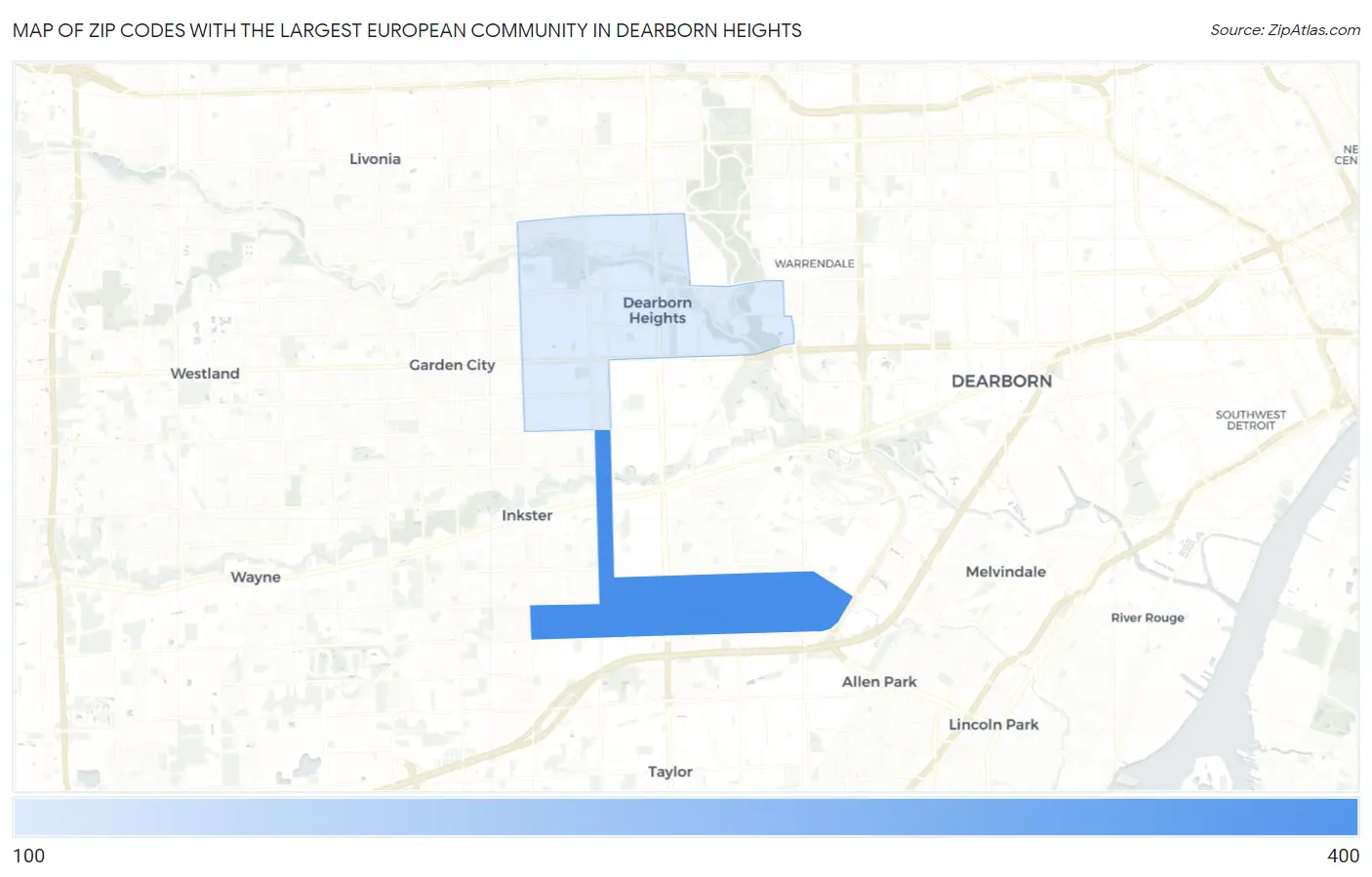 Zip Codes with the Largest European Community in Dearborn Heights Map