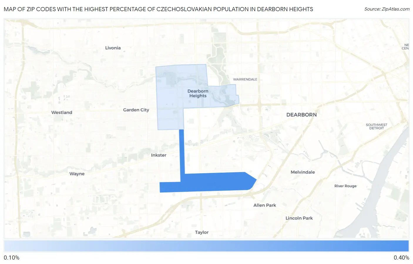 Zip Codes with the Highest Percentage of Czechoslovakian Population in Dearborn Heights Map