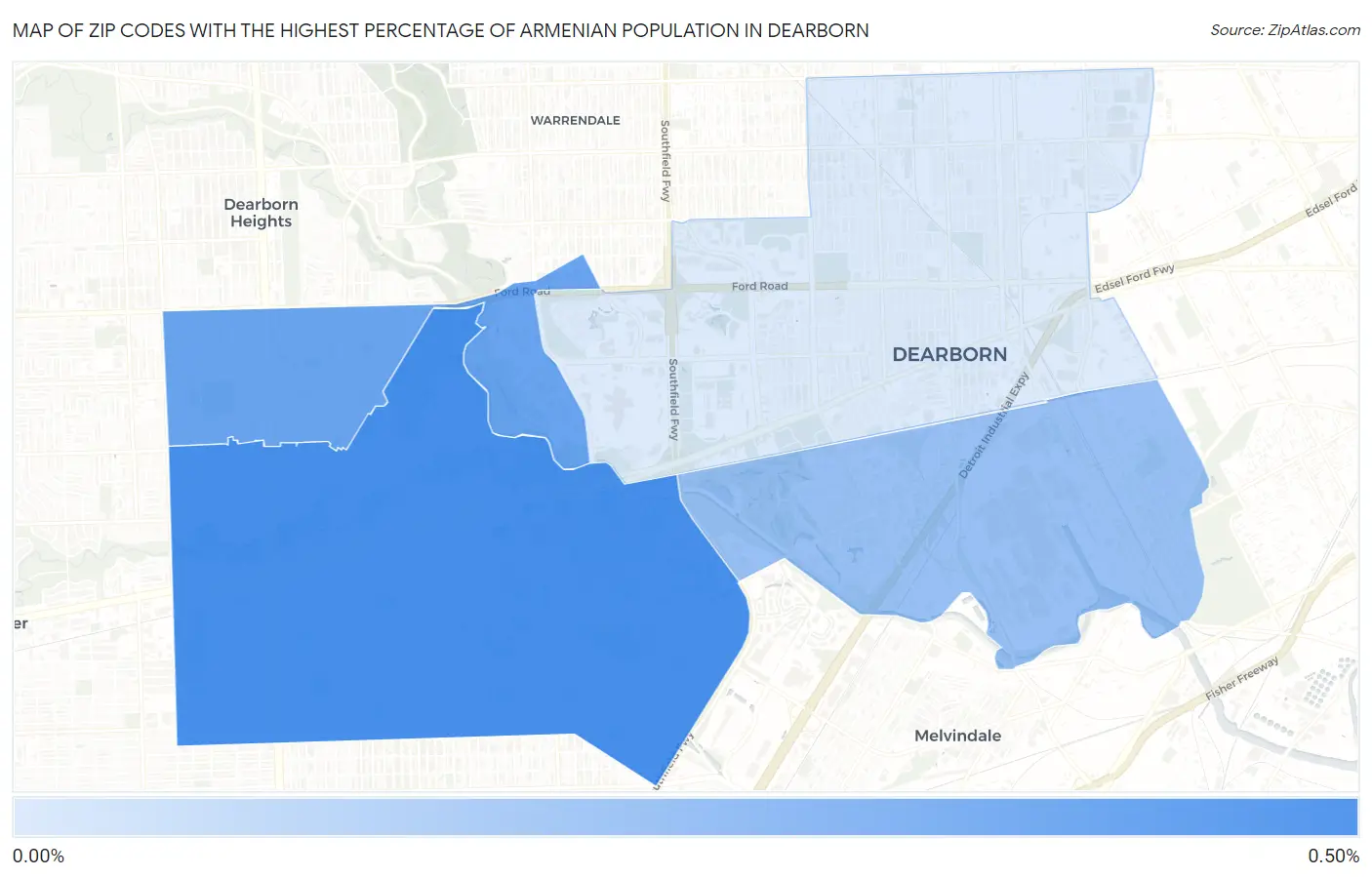 Zip Codes with the Highest Percentage of Armenian Population in Dearborn Map