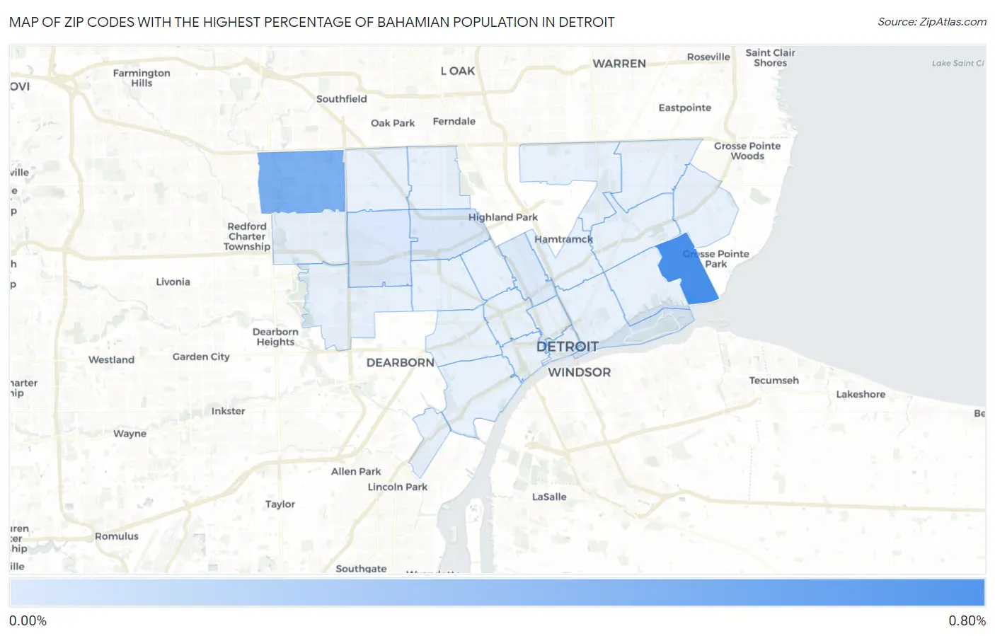 Zip Codes with the Highest Percentage of Bahamian Population in Detroit Map