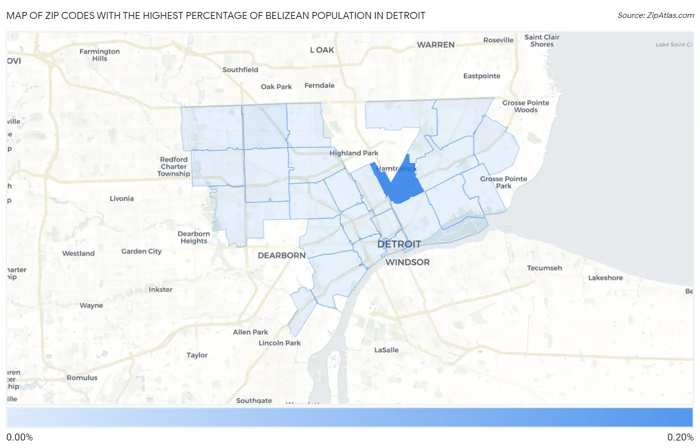 Zip Codes with the Highest Percentage of Belizean Population in Detroit Map