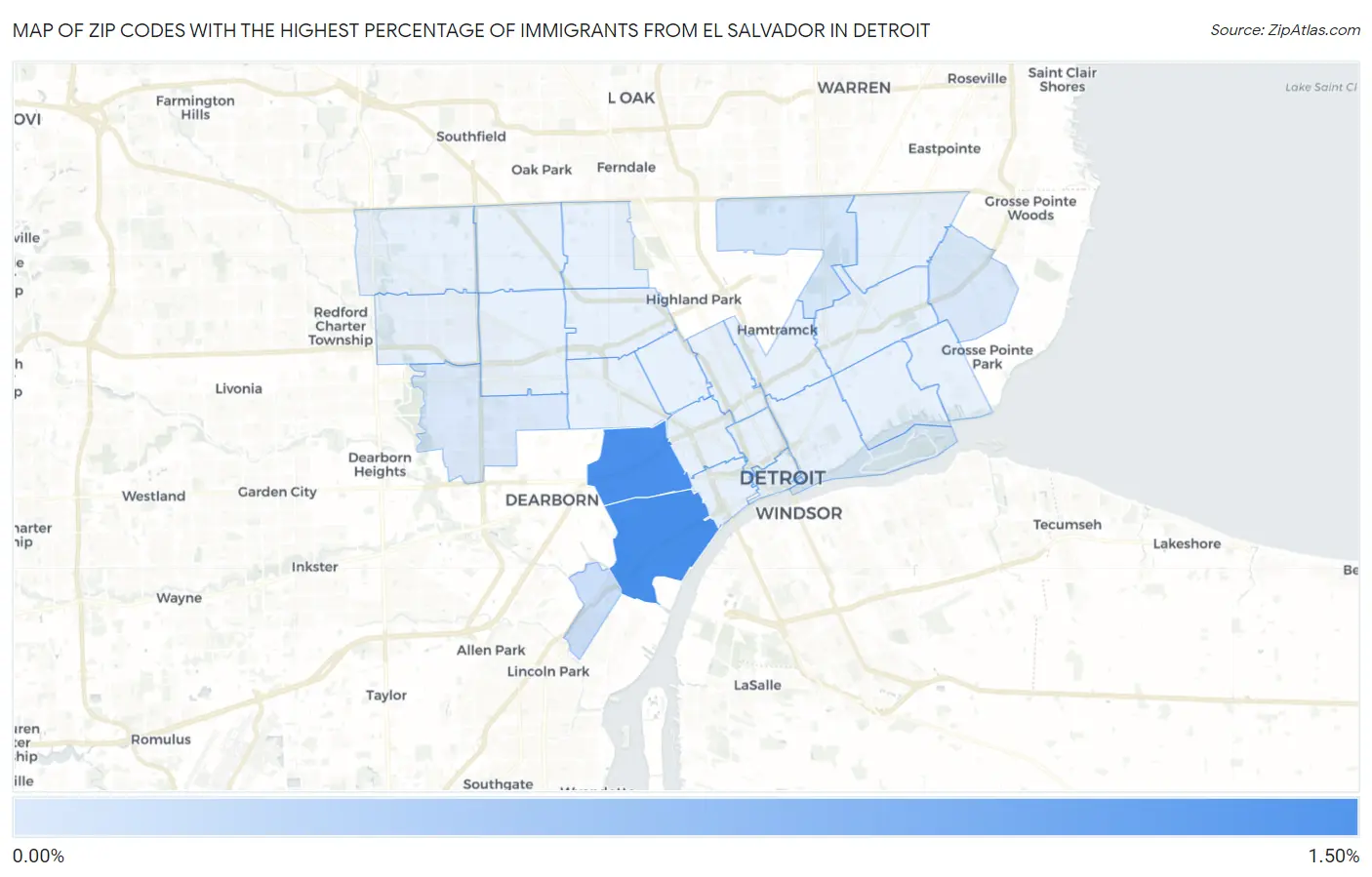 Zip Codes with the Highest Percentage of Immigrants from El Salvador in Detroit Map