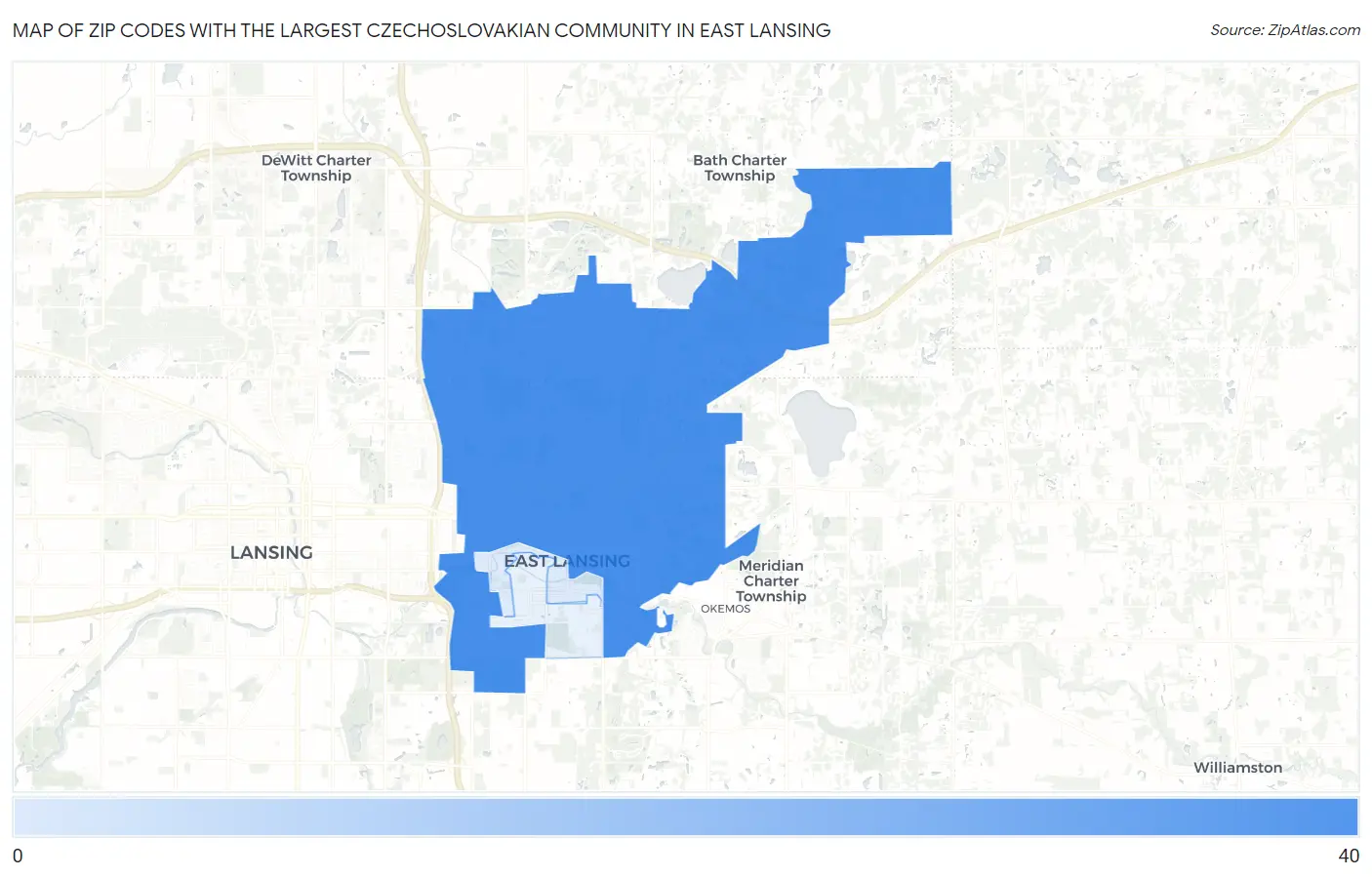 Zip Codes with the Largest Czechoslovakian Community in East Lansing Map