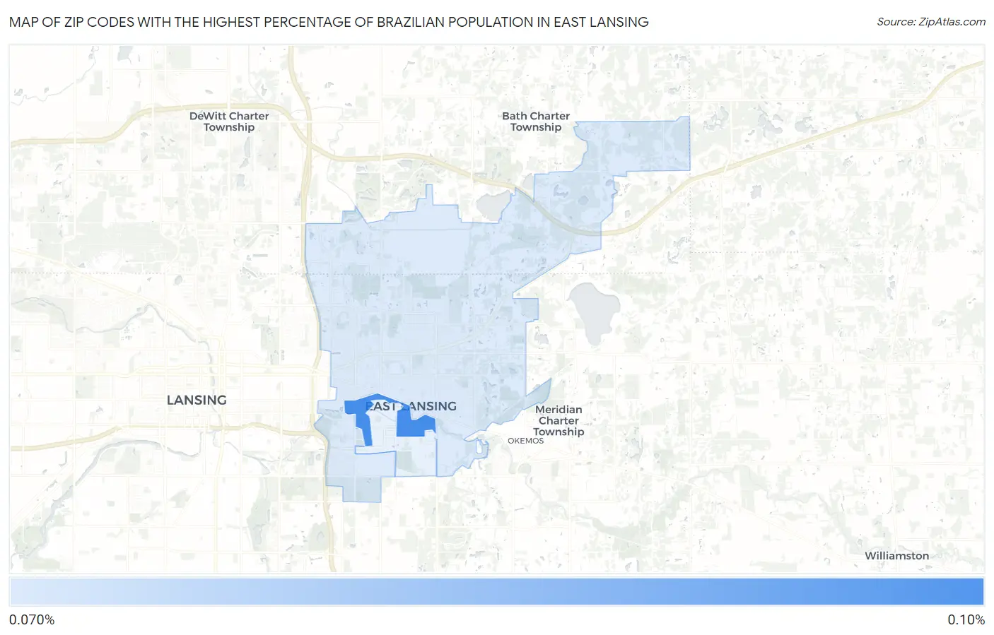 Zip Codes with the Highest Percentage of Brazilian Population in East Lansing Map