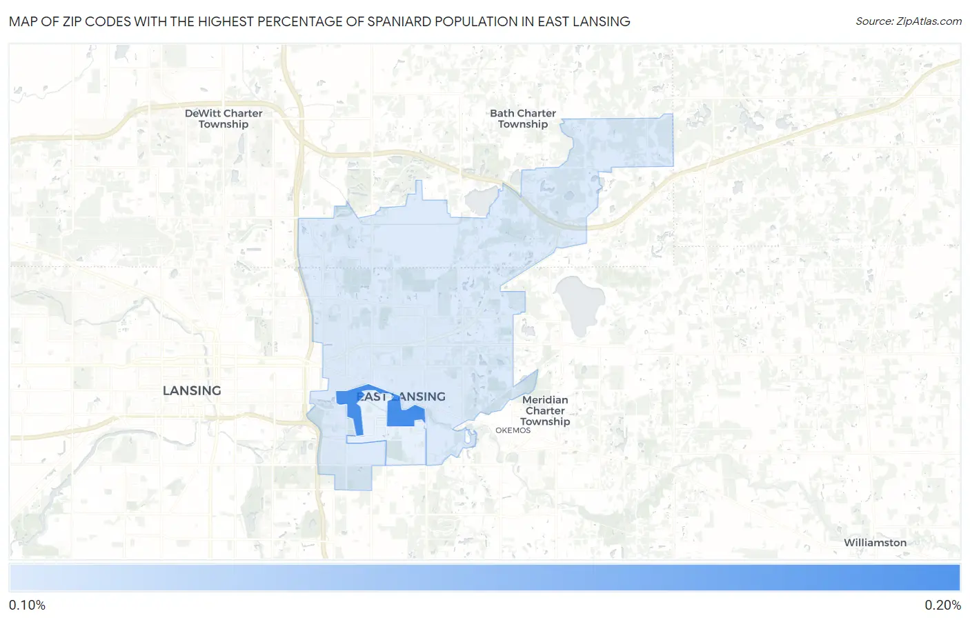 Zip Codes with the Highest Percentage of Spaniard Population in East Lansing Map