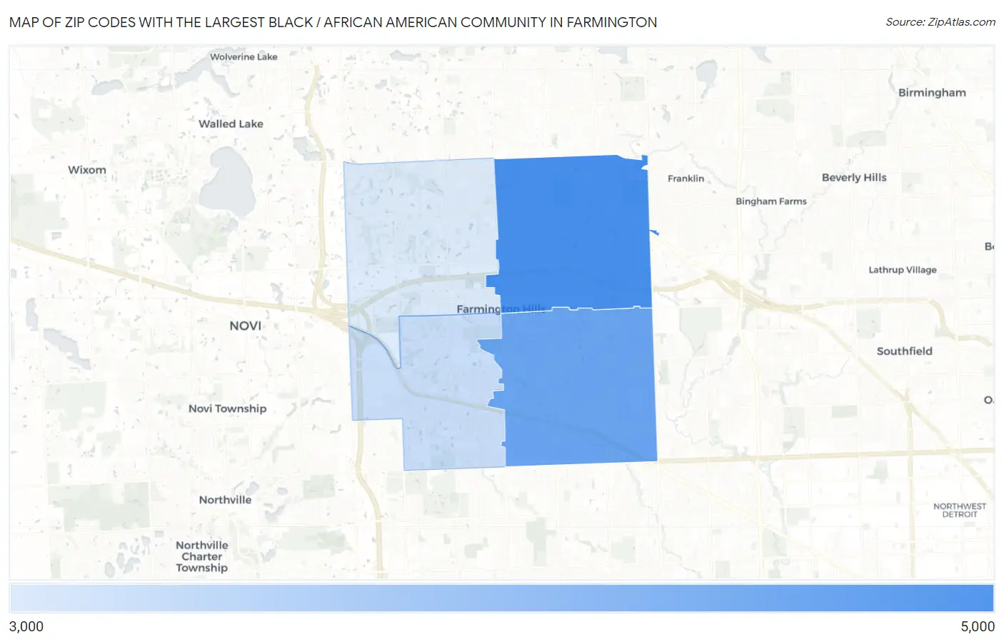 Zip Codes with the Largest Black / African American Community in Farmington Map