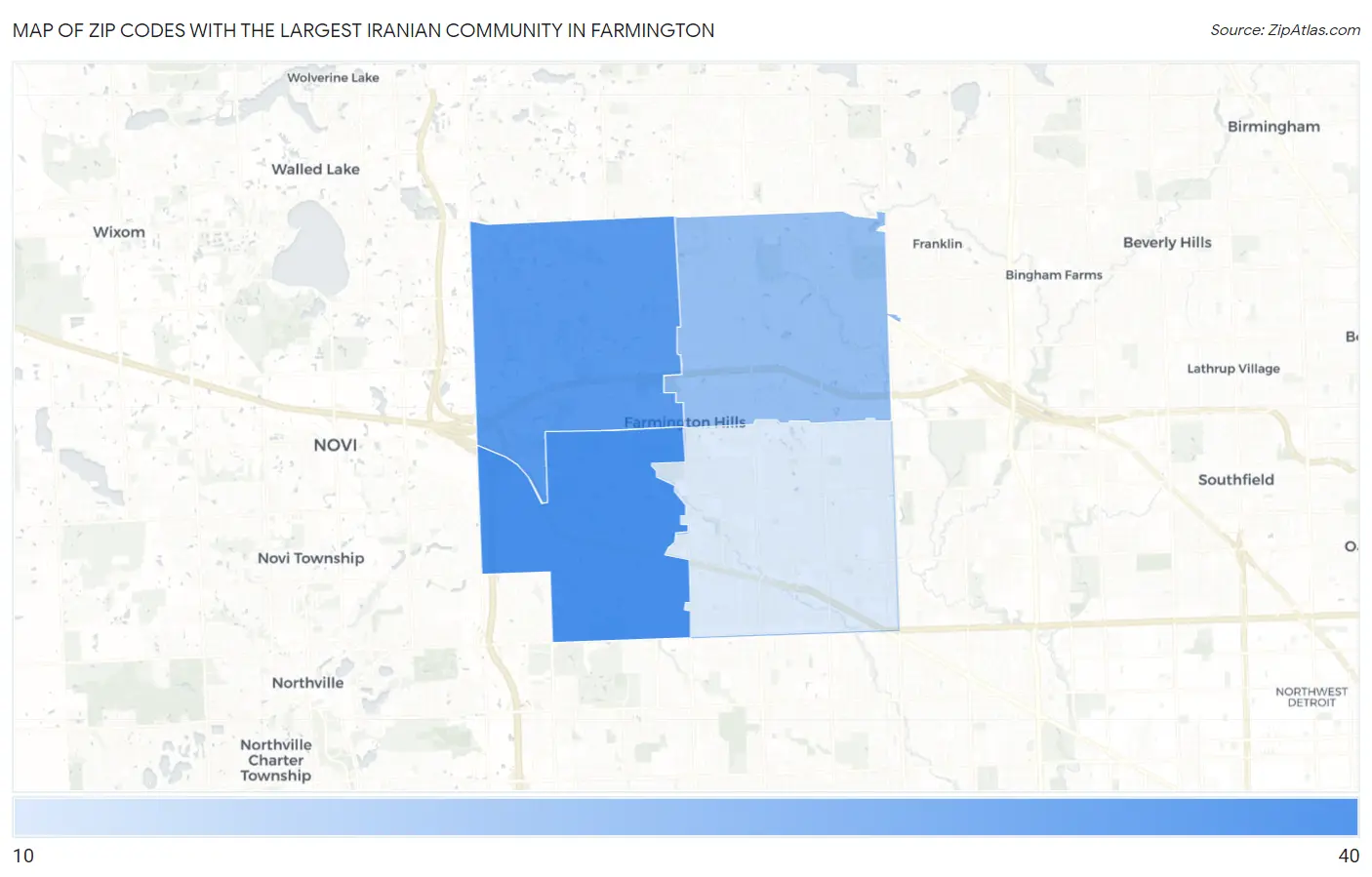 Zip Codes with the Largest Iranian Community in Farmington Map