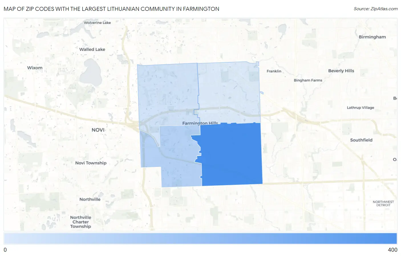 Zip Codes with the Largest Lithuanian Community in Farmington Map