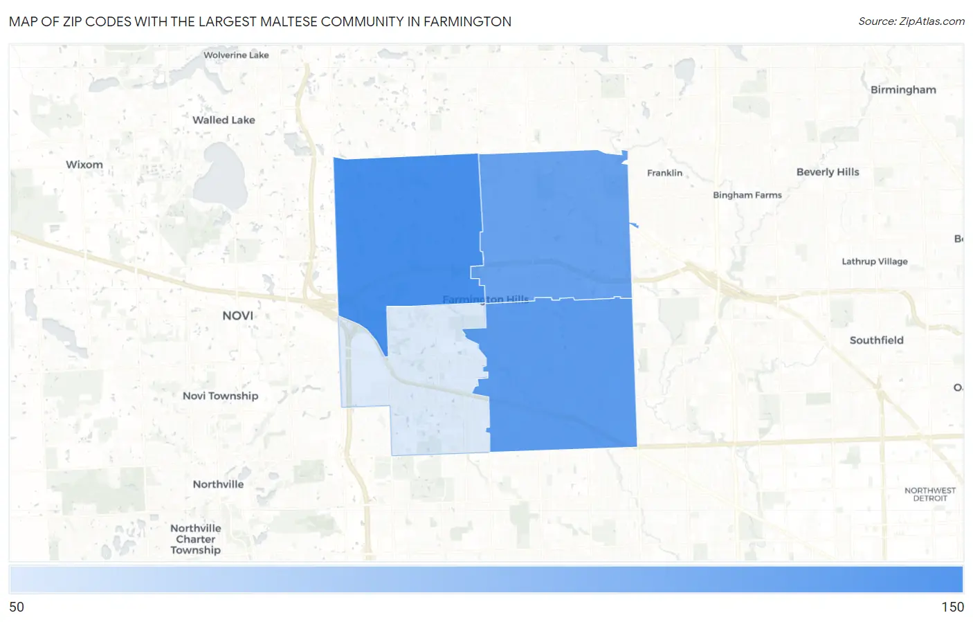 Zip Codes with the Largest Maltese Community in Farmington Map