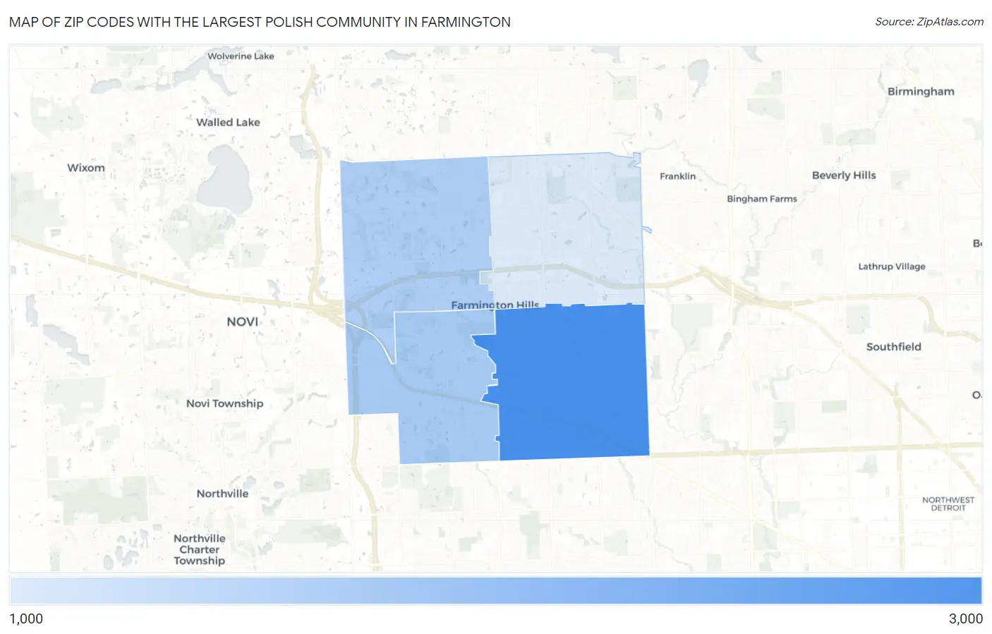 Zip Codes with the Largest Polish Community in Farmington Map