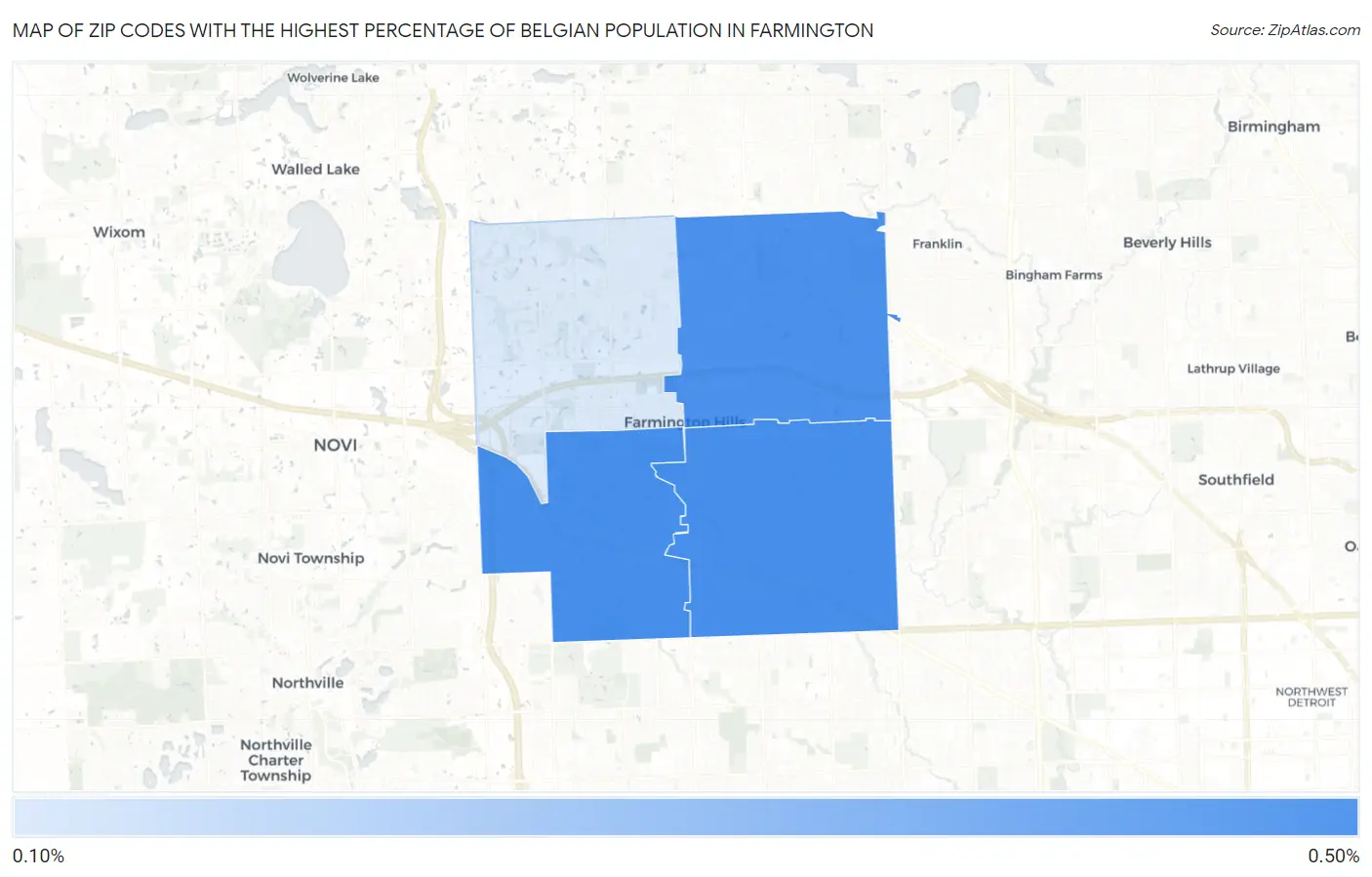 Zip Codes with the Highest Percentage of Belgian Population in Farmington Map