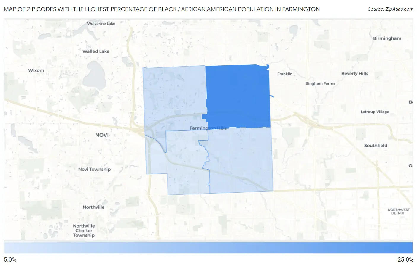 Zip Codes with the Highest Percentage of Black / African American Population in Farmington Map
