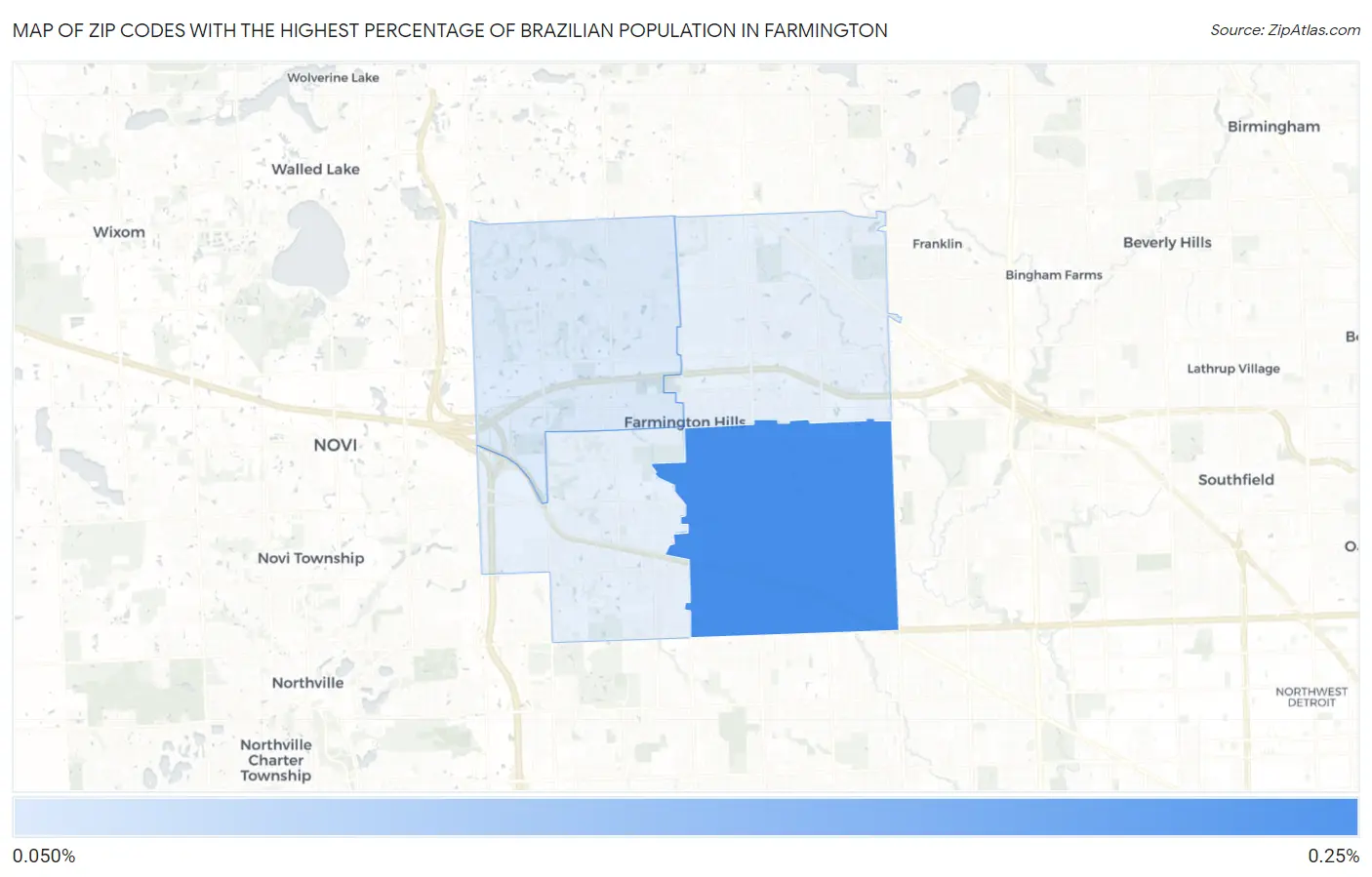 Zip Codes with the Highest Percentage of Brazilian Population in Farmington Map