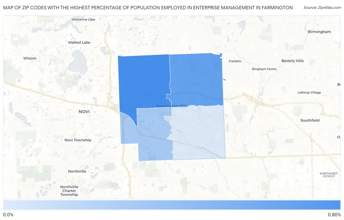 Zip Codes with the Highest Percentage of Population Employed in Enterprise Management in Farmington Map