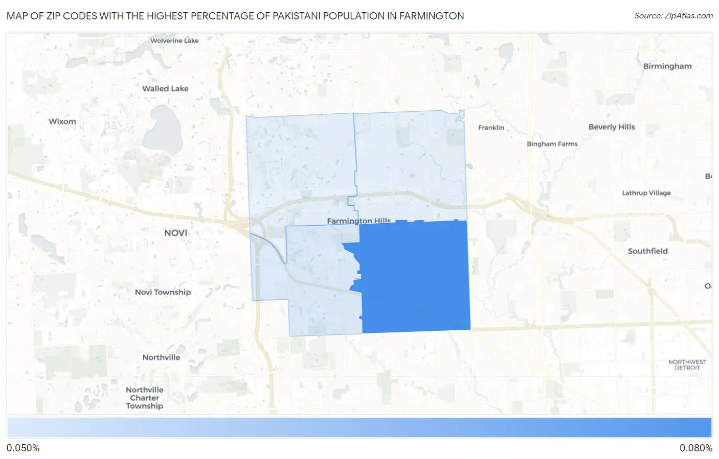 Zip Codes with the Highest Percentage of Pakistani Population in Farmington Map
