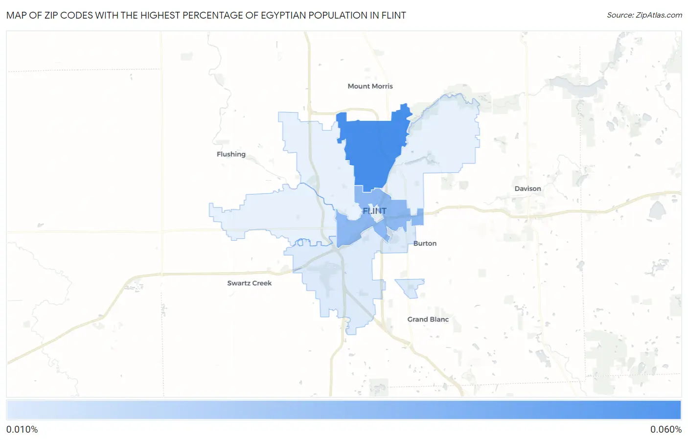 Zip Codes with the Highest Percentage of Egyptian Population in Flint Map