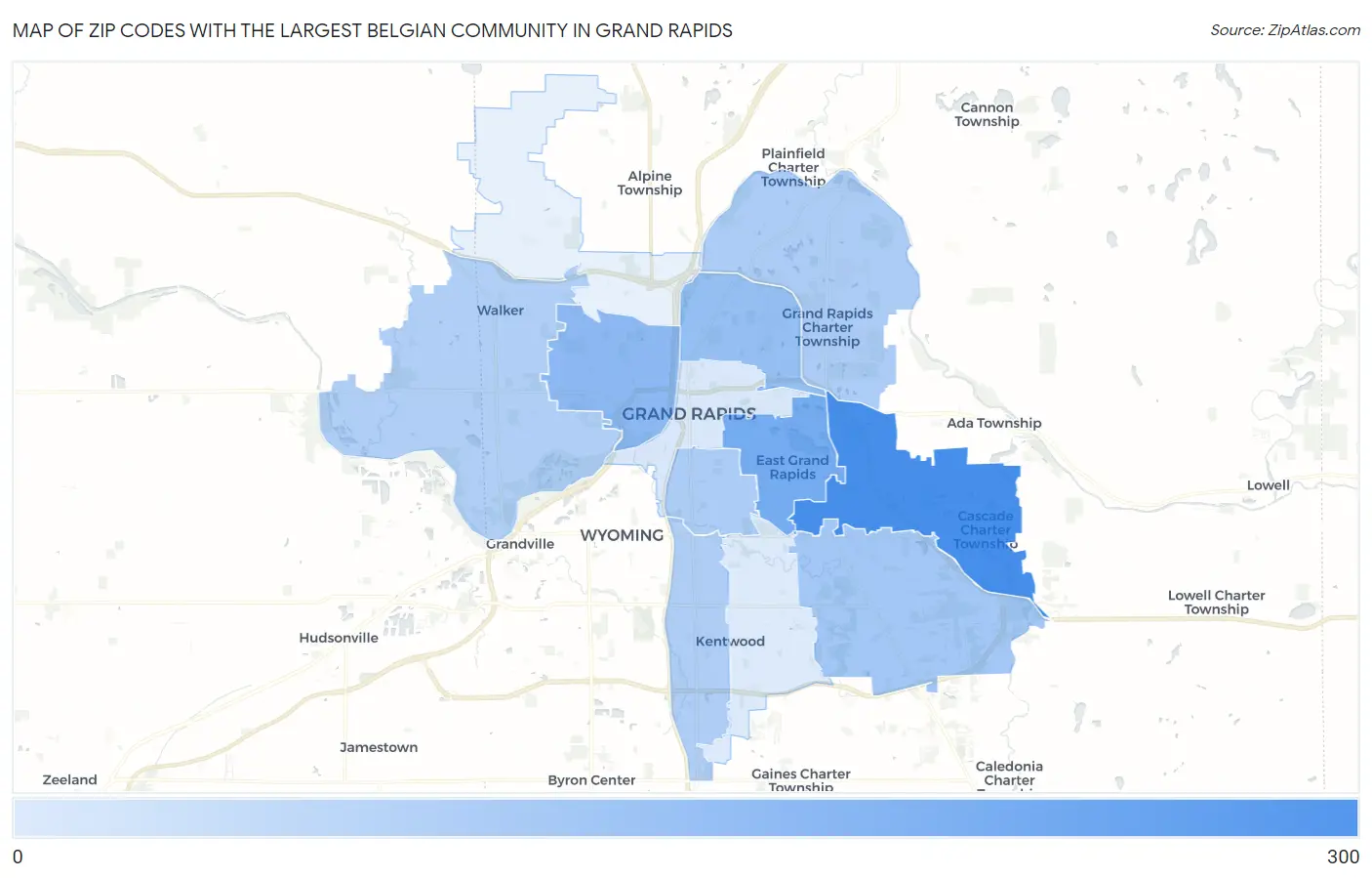 Zip Codes with the Largest Belgian Community in Grand Rapids Map