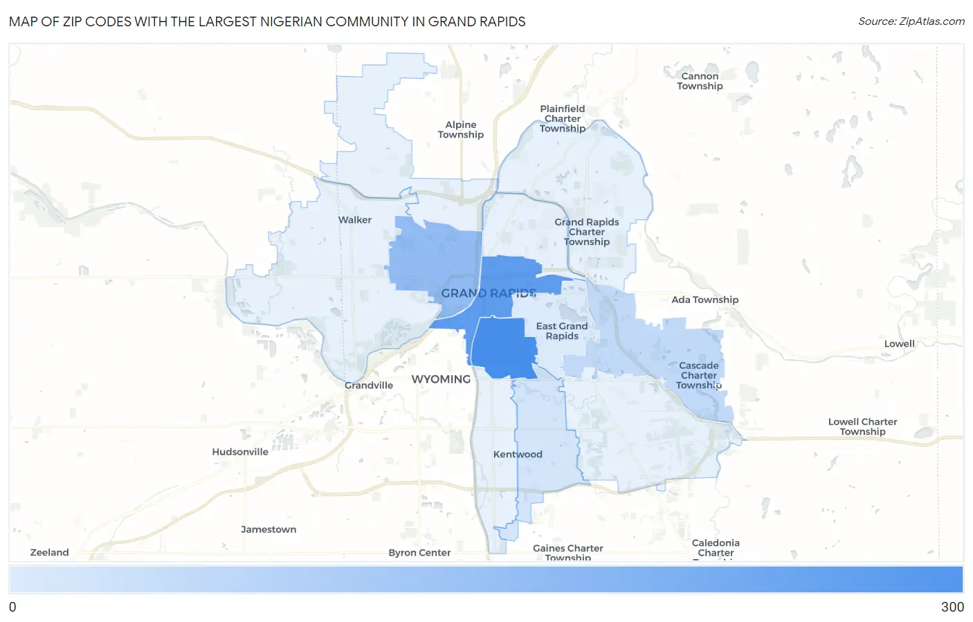 Zip Codes with the Largest Nigerian Community in Grand Rapids Map