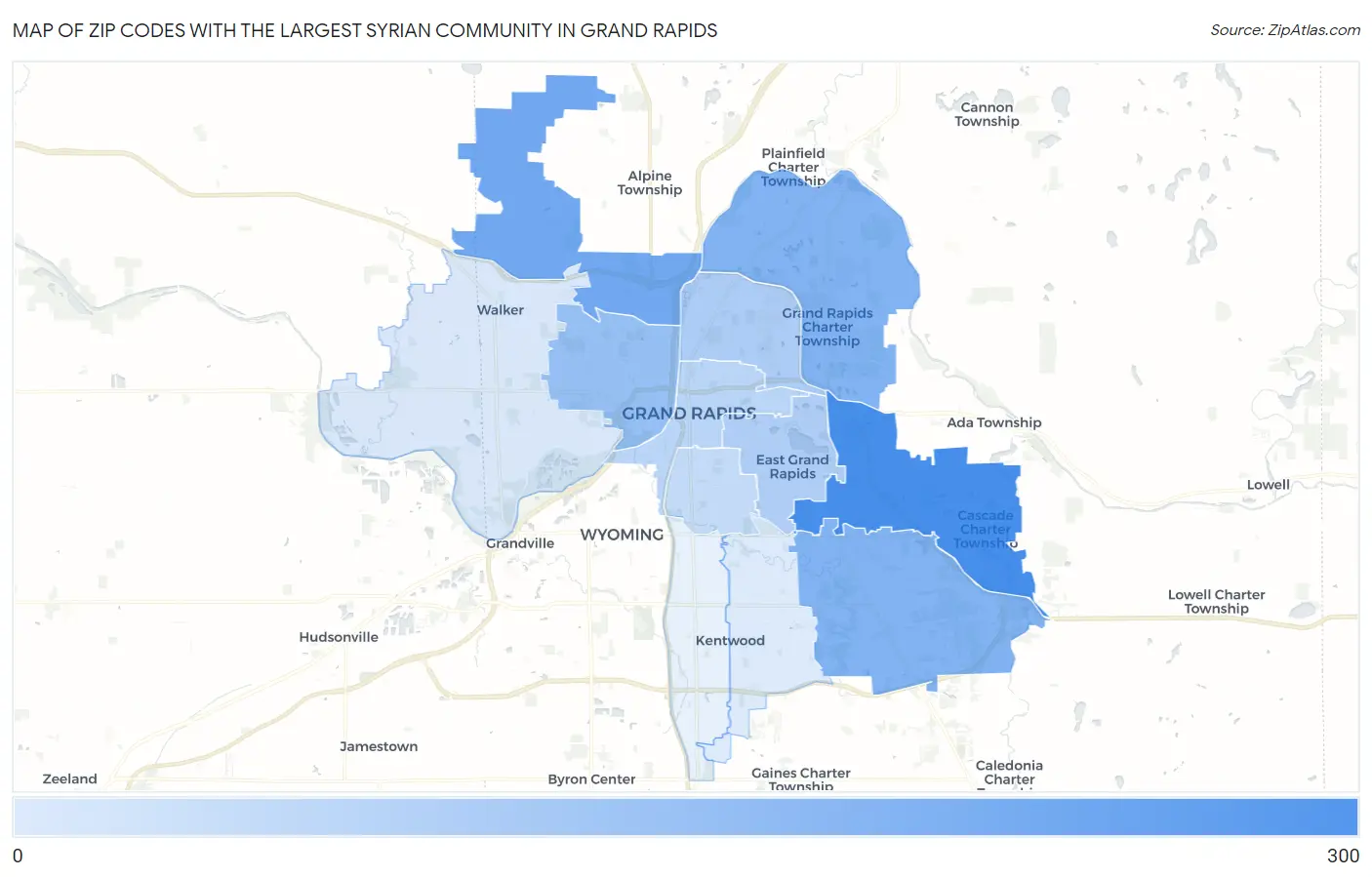 Zip Codes with the Largest Syrian Community in Grand Rapids Map