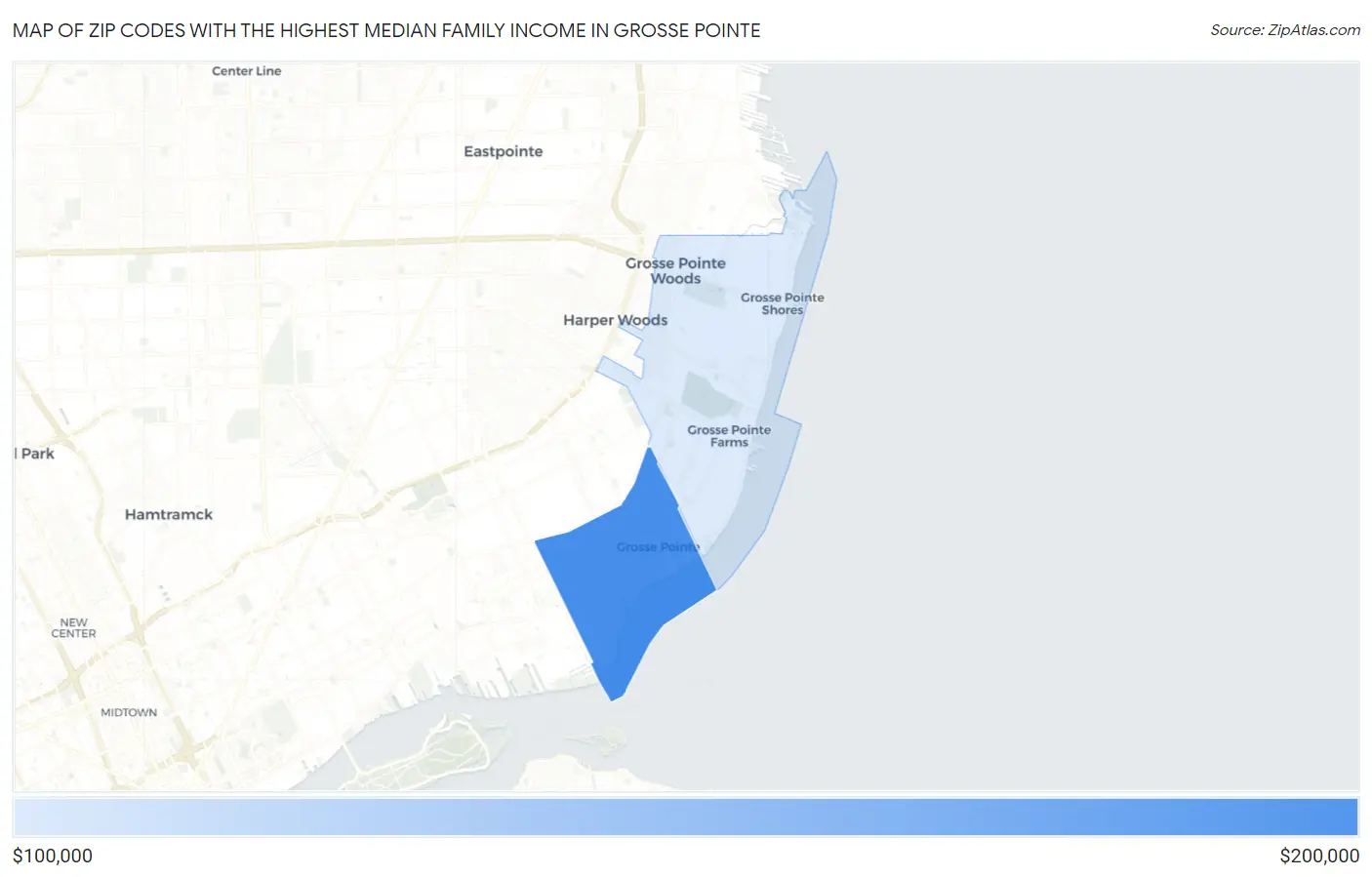 Zip Codes with the Highest Median Family Income in Grosse Pointe Map