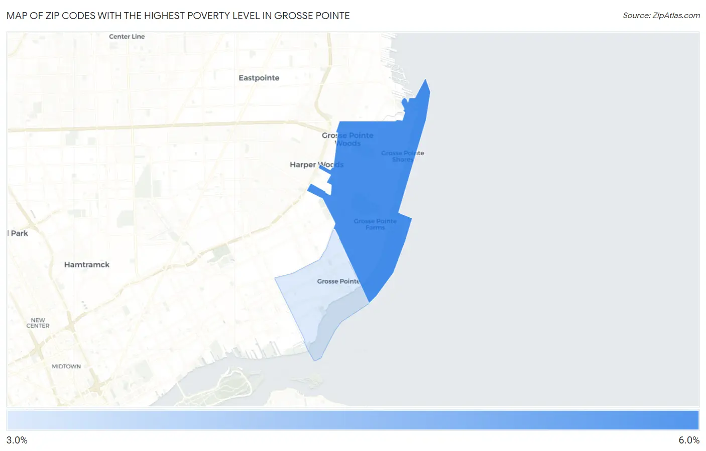 Zip Codes with the Highest Poverty Level in Grosse Pointe Map