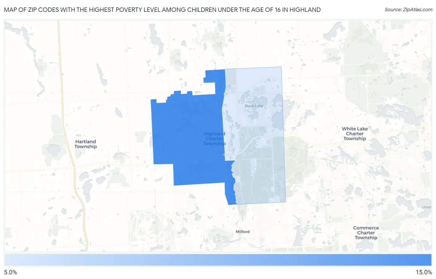 Zip Codes with the Highest Poverty Level Among Children Under the Age of 16 in Highland Map