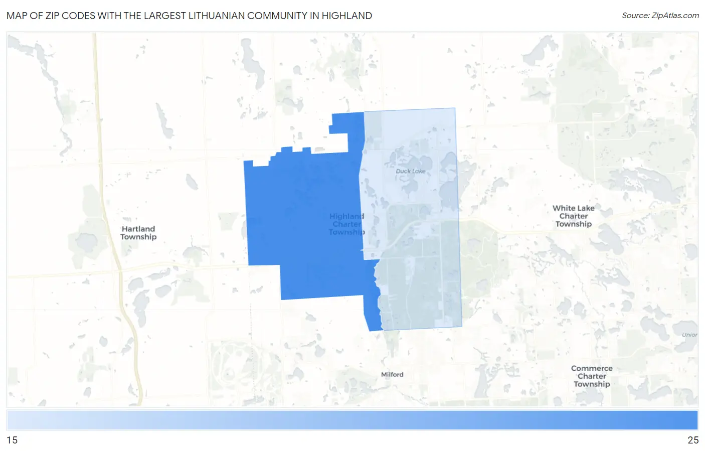 Zip Codes with the Largest Lithuanian Community in Highland Map