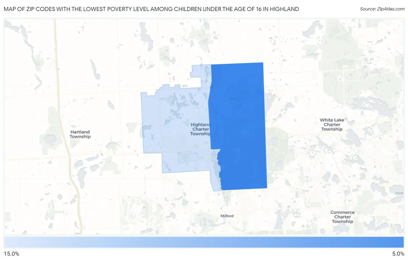 Zip Codes with the Lowest Poverty Level Among Children Under the Age of 16 in Highland Map