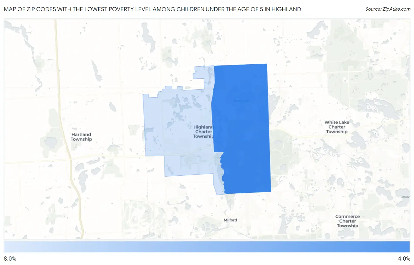 Zip Codes with the Lowest Poverty Level Among Children Under the Age of 5 in Highland Map