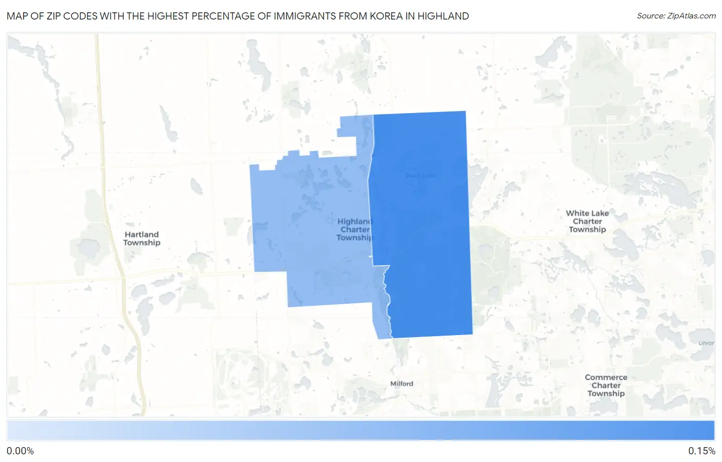 Zip Codes with the Highest Percentage of Immigrants from Korea in Highland Map