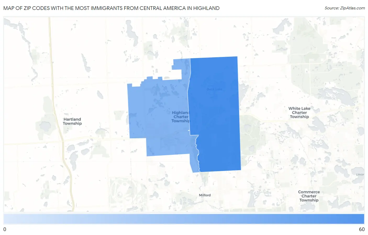 Zip Codes with the Most Immigrants from Central America in Highland Map