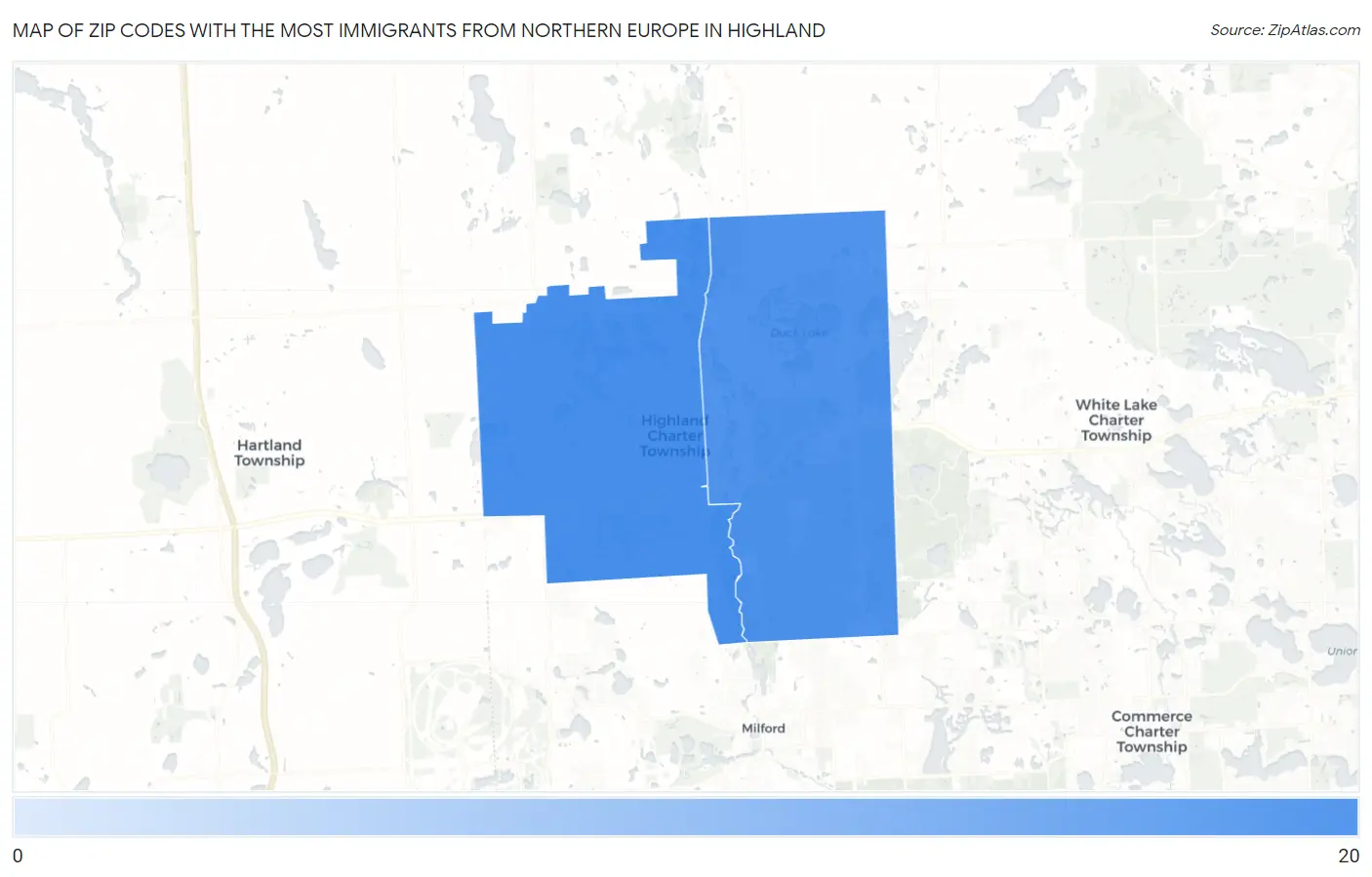 Zip Codes with the Most Immigrants from Northern Europe in Highland Map