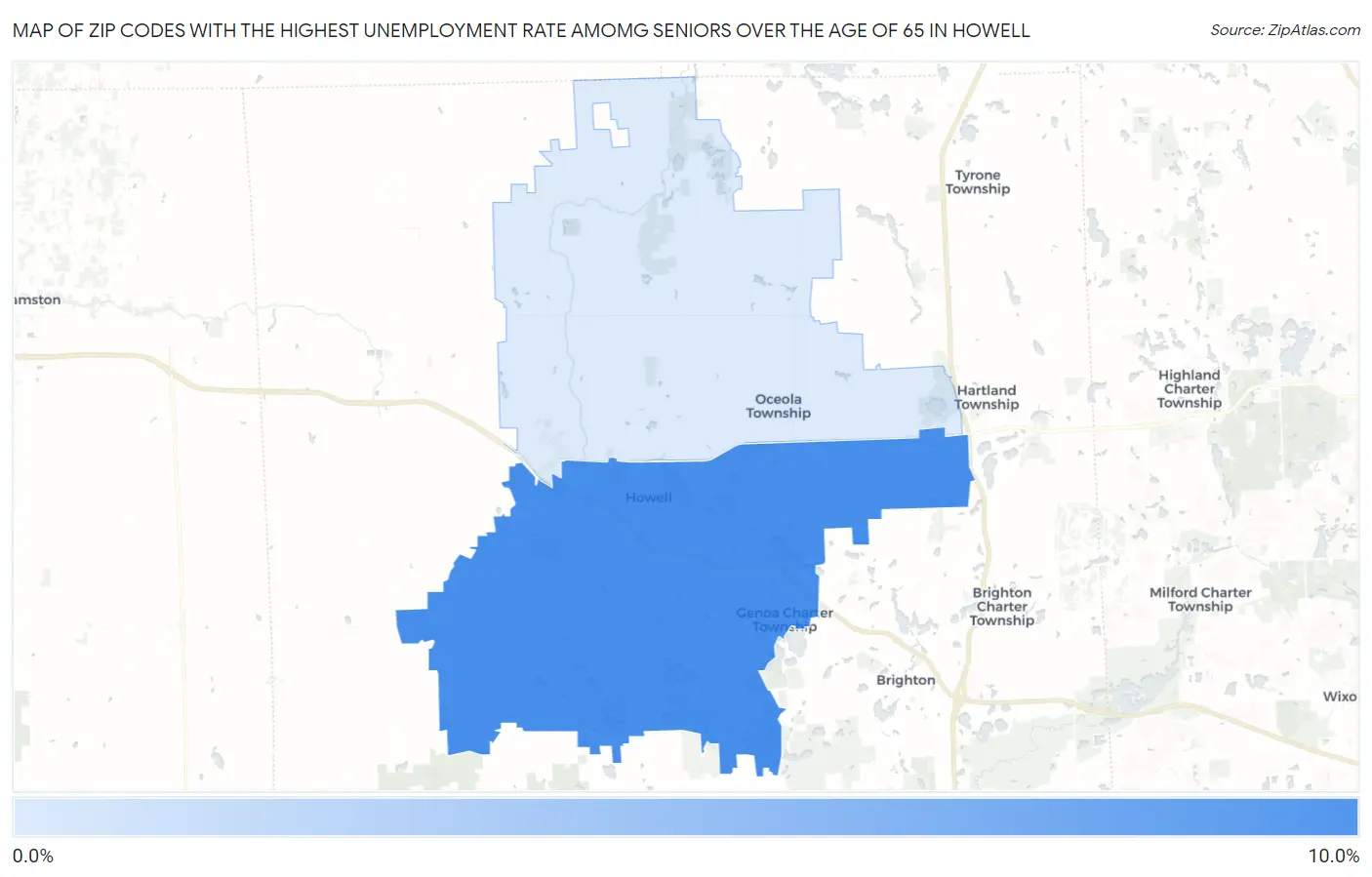 Zip Codes with the Highest Unemployment Rate Amomg Seniors Over the Age of 65 in Howell Map