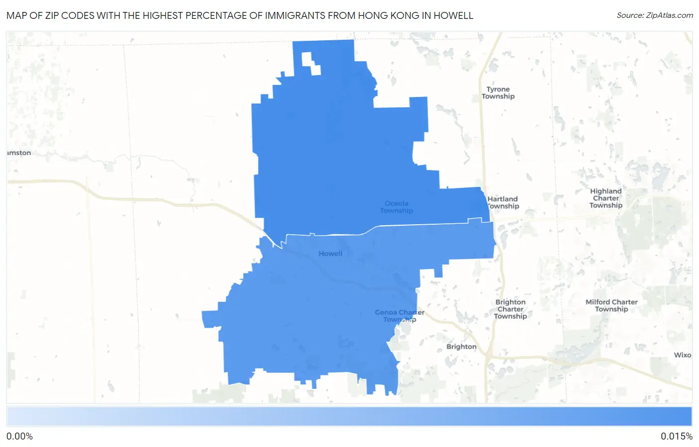 Zip Codes with the Highest Percentage of Immigrants from Hong Kong in Howell Map