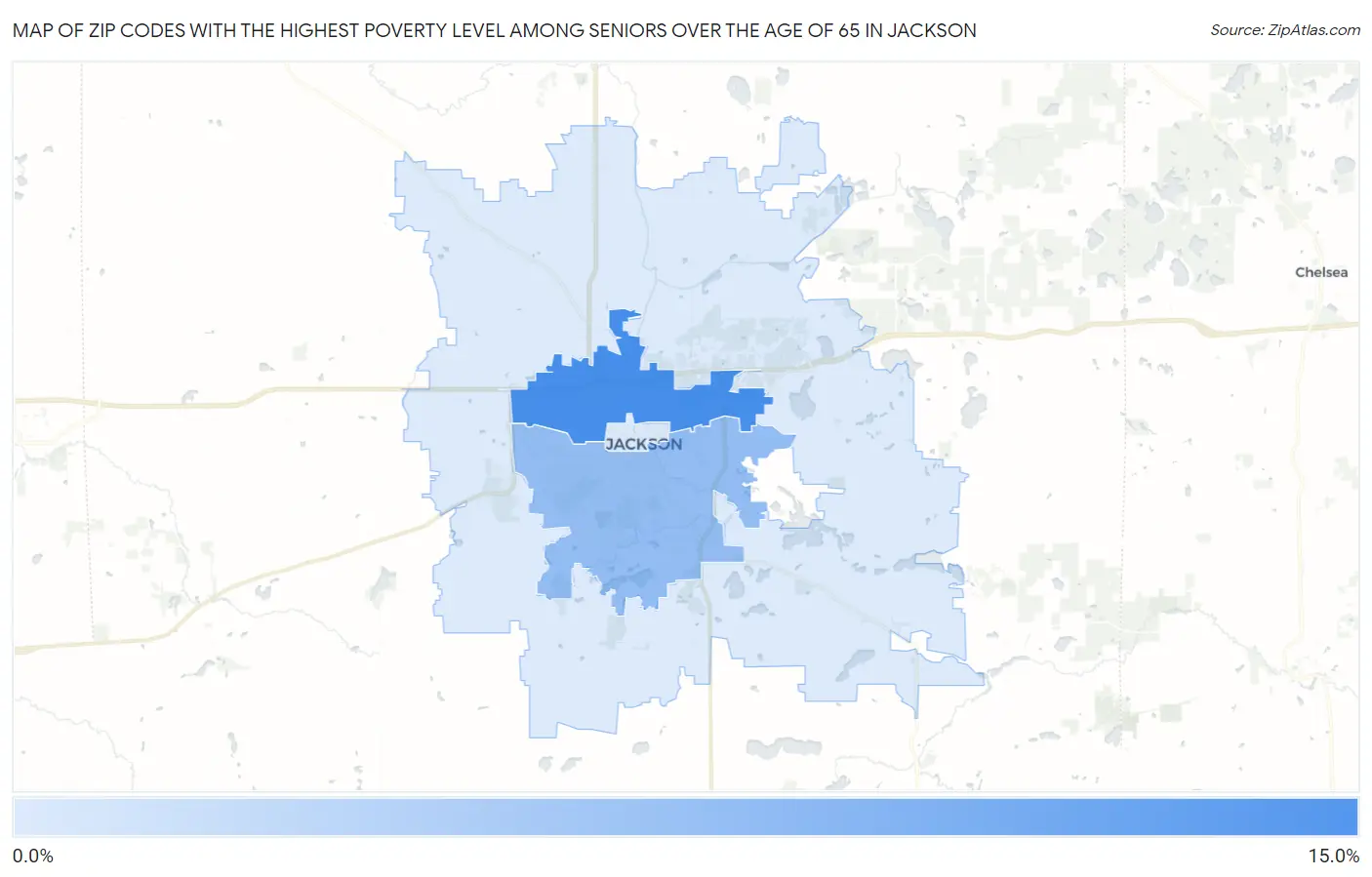 Zip Codes with the Highest Poverty Level Among Seniors Over the Age of 65 in Jackson Map