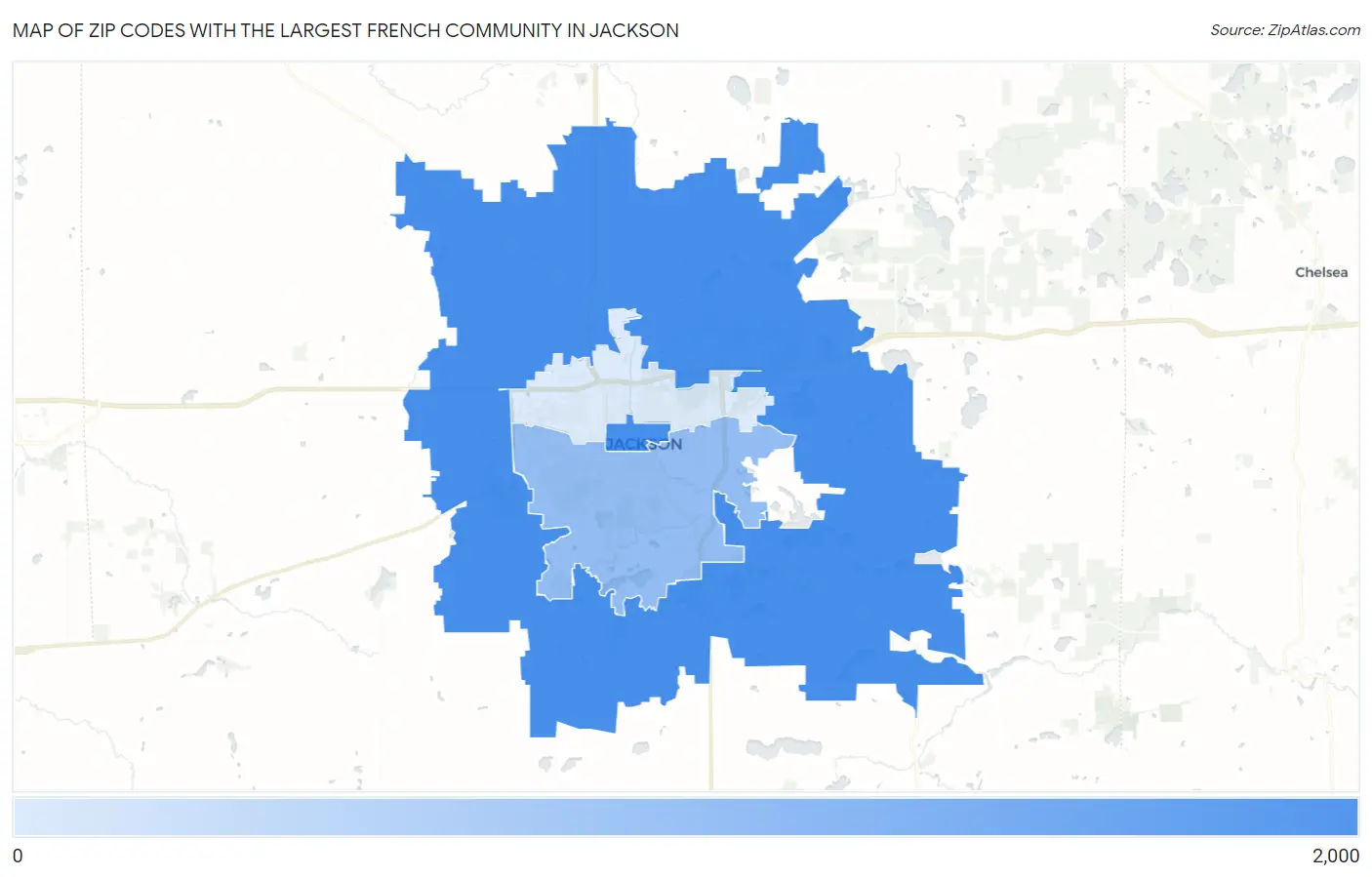 Zip Codes with the Largest French Community in Jackson Map