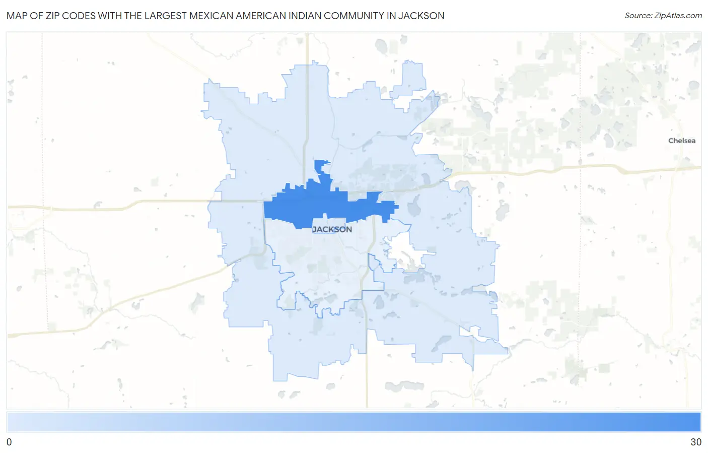 Zip Codes with the Largest Mexican American Indian Community in Jackson Map
