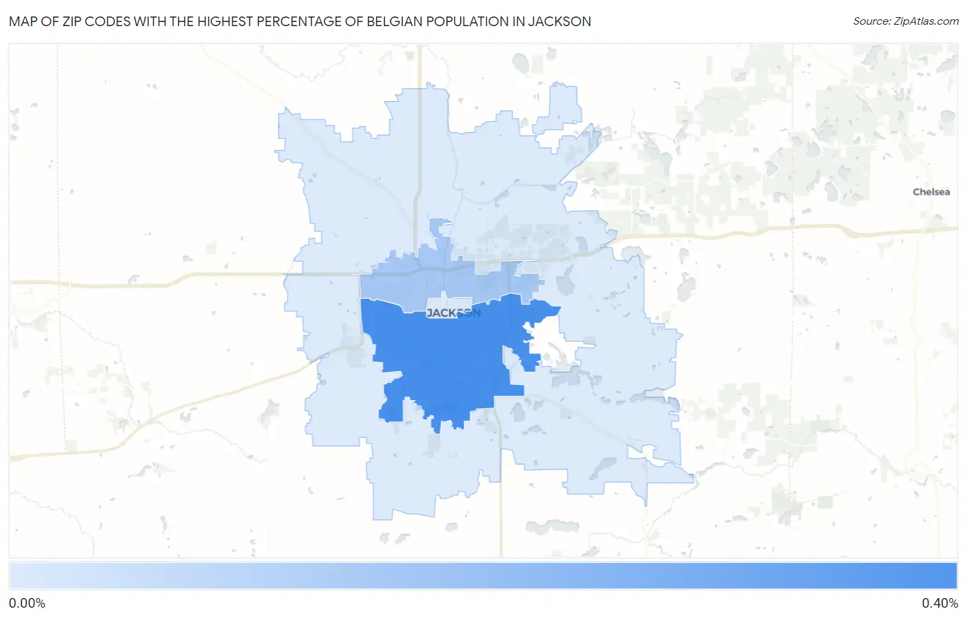 Zip Codes with the Highest Percentage of Belgian Population in Jackson Map