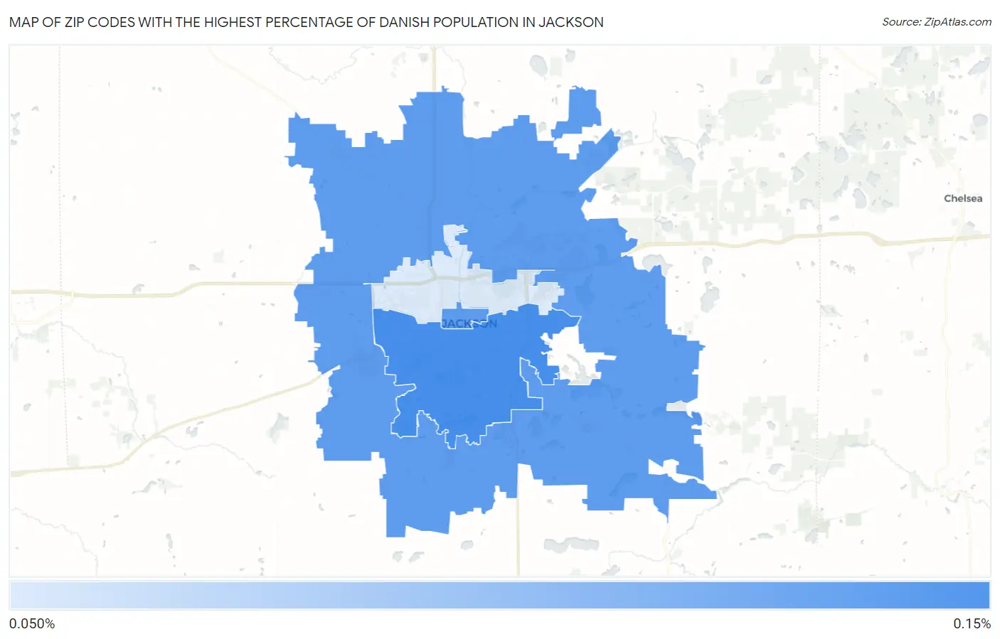 Zip Codes with the Highest Percentage of Danish Population in Jackson Map