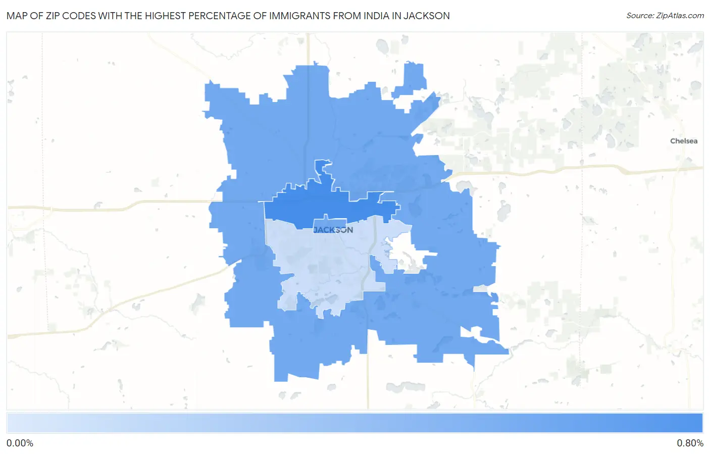 Zip Codes with the Highest Percentage of Immigrants from India in Jackson Map