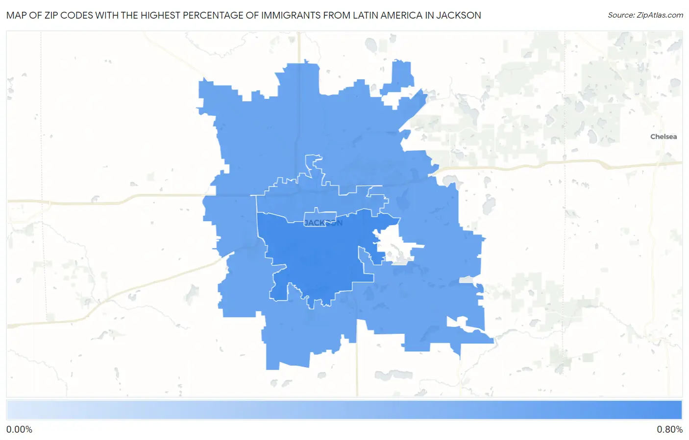 Zip Codes with the Highest Percentage of Immigrants from Latin America in Jackson Map
