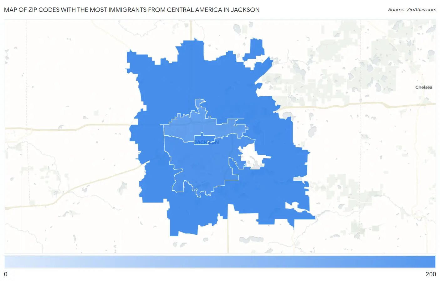 Zip Codes with the Most Immigrants from Central America in Jackson Map
