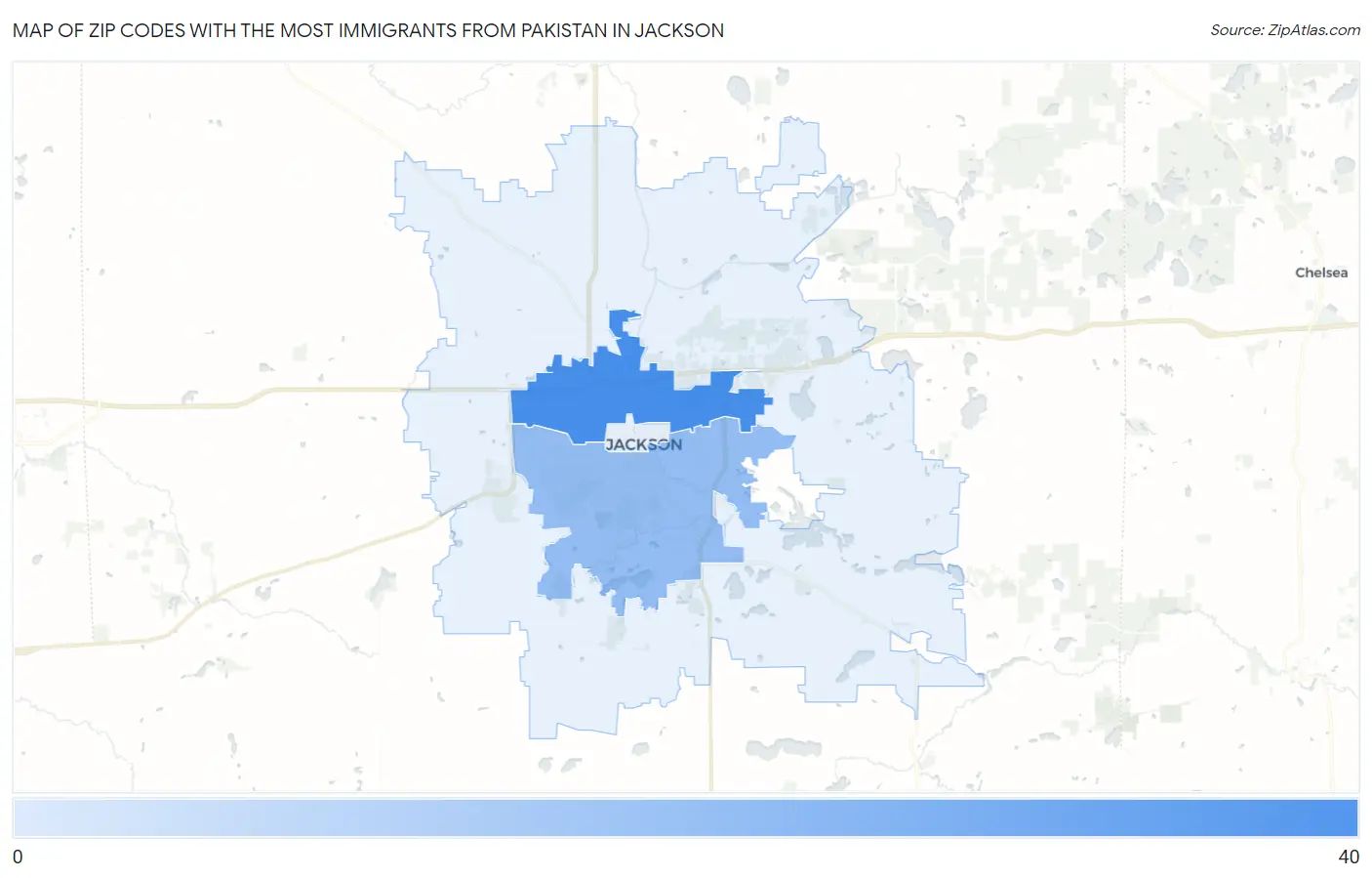 Zip Codes with the Most Immigrants from Pakistan in Jackson Map