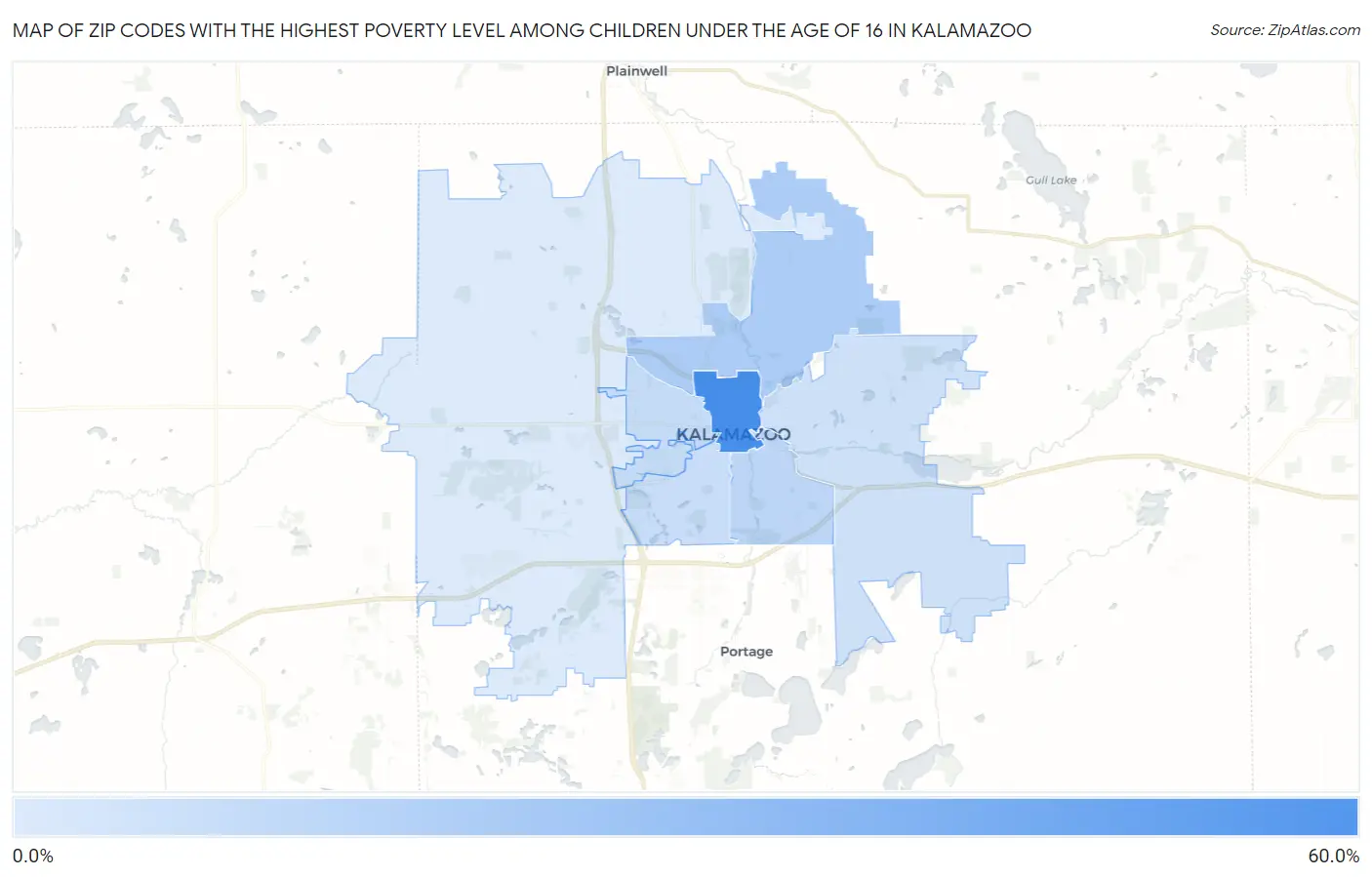 Zip Codes with the Highest Poverty Level Among Children Under the Age of 16 in Kalamazoo Map