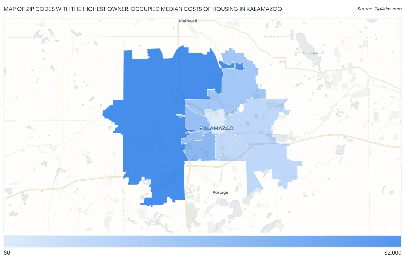 Zip Codes with the Highest Owner-Occupied Median Costs of Housing in Kalamazoo Map