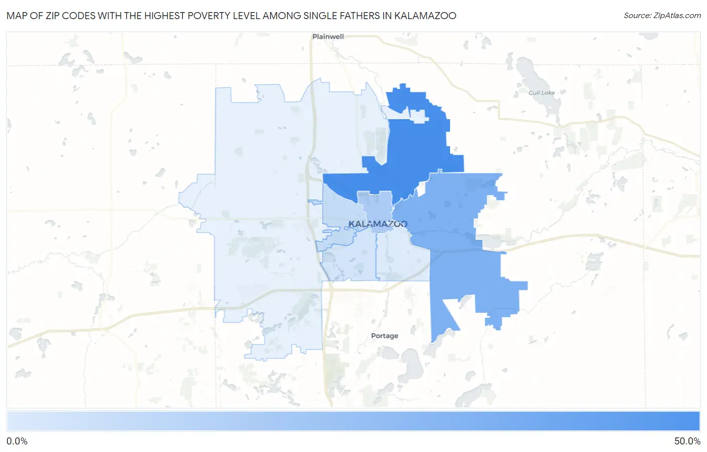 Zip Codes with the Highest Poverty Level Among Single Fathers in Kalamazoo Map
