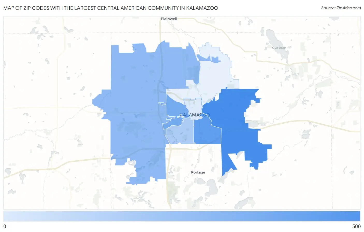 Zip Codes with the Largest Central American Community in Kalamazoo Map