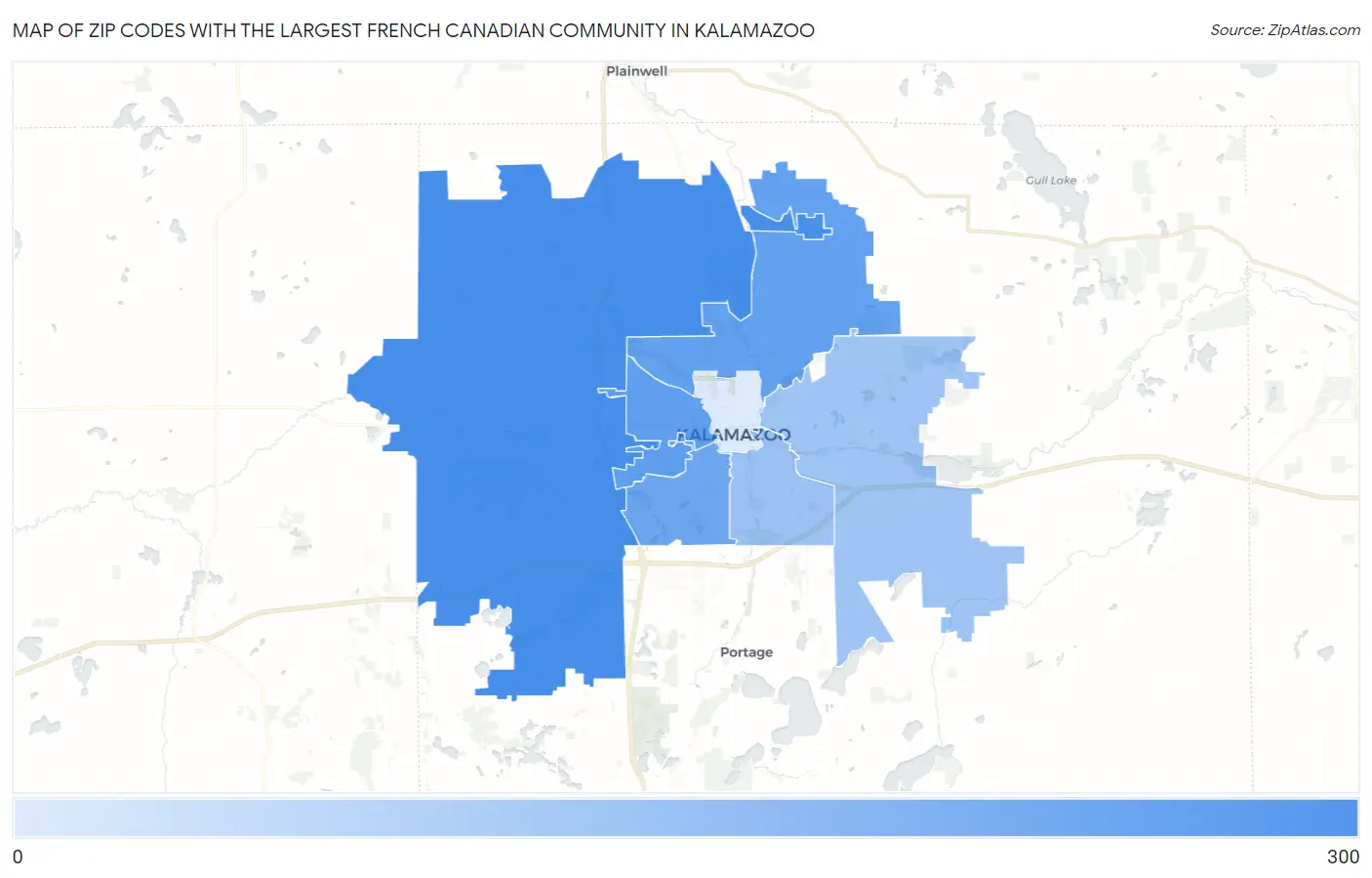 Zip Codes with the Largest French Canadian Community in Kalamazoo Map