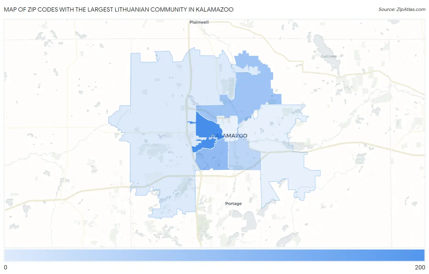 Zip Codes with the Largest Lithuanian Community in Kalamazoo Map